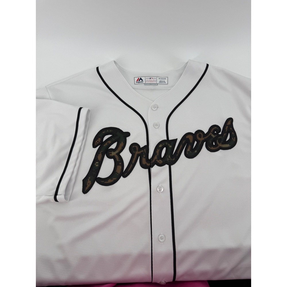 Majestic Atlanta Braves MLB Jersey Mens 2XL White Camo Script Cool Base